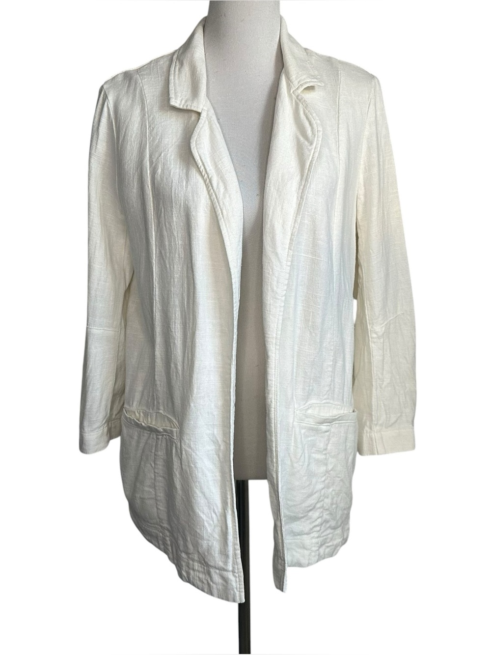 Anthropologie Womens Linen Blend Blazer Sz Ivory 10 Tulip Split Back